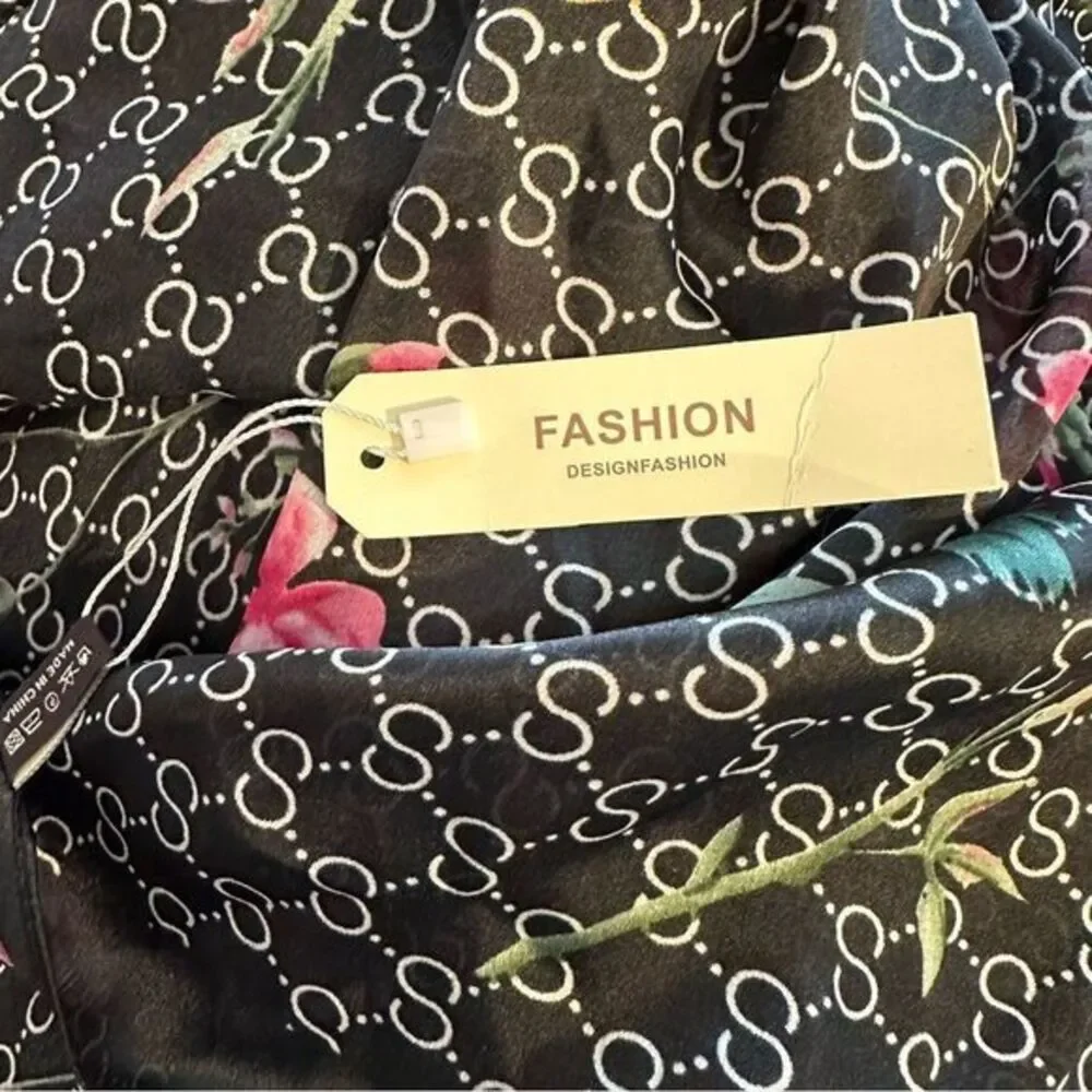 100% SILK BY FASHION‎ DESIGN FEATHER FLORAL LARGE SOFT LIGHTWEIGHT SCARF NWT
